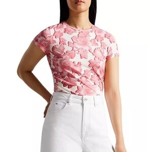 Ted Baker London Womens Loissa Printed Tee Size 1 Pink Floral Short Sleeve